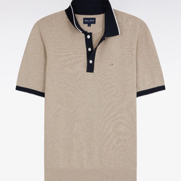 Pull Manches Courtes À Col Polo En Coton Beige Coupe Droite Eden Park