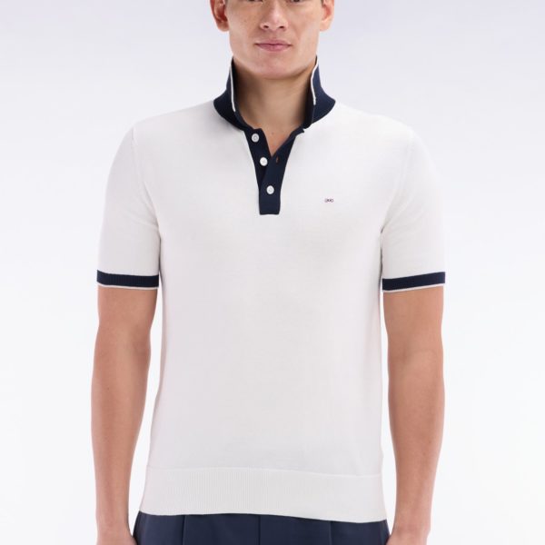 Pull Manches Courtes À Col Polo En Coton Blanc Coupe Droite Eden Park