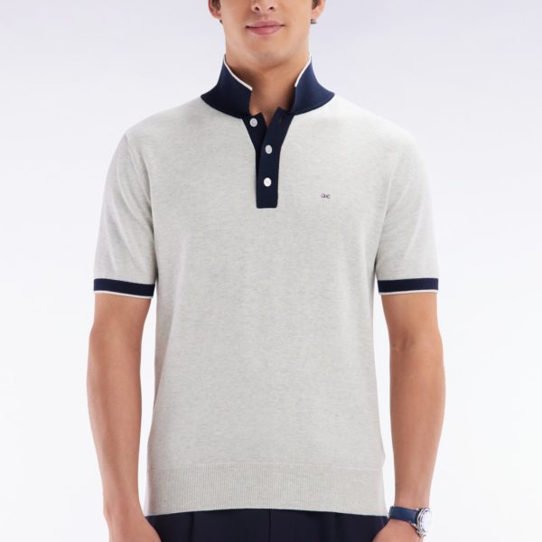 Pull Manches Courtes À Col Polo En Coton Gris Coupe Droite Eden Park