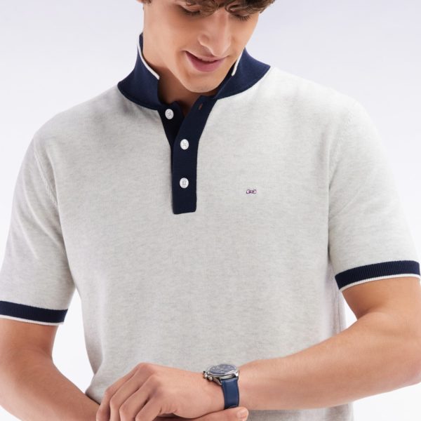 Pull Manches Courtes À Col Polo En Coton Gris Coupe Droite Eden Park