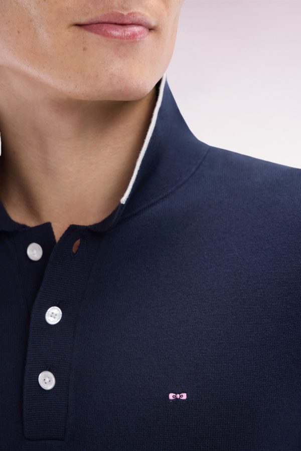 Pull Col Polo En Coton Marine Et Gris Coupe Droite Eden Park – Image 3