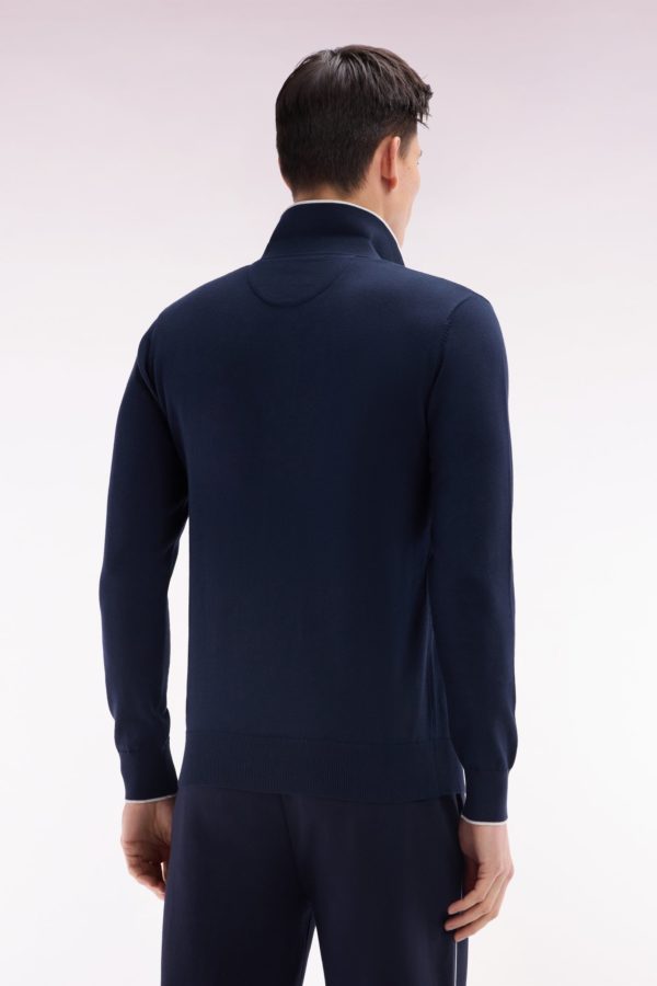 Pull Col Polo En Coton Marine Et Gris Coupe Droite Eden Park – Image 4