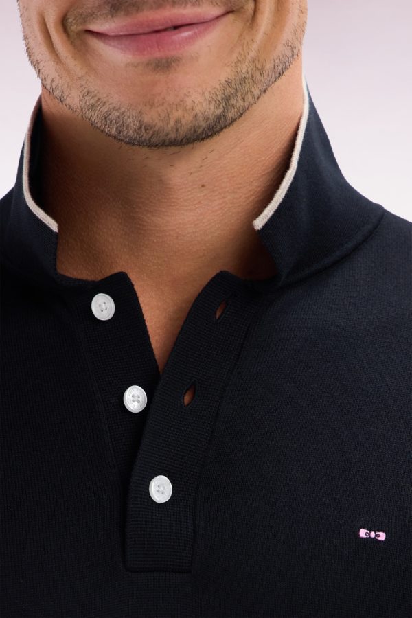 Pull Col Polo En Coton Noir Et Marron Coupe Droite Eden Park – Image 4