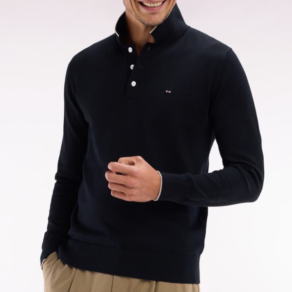 Pull Col Polo En Coton Noir Et Marron Coupe Droite Eden Park