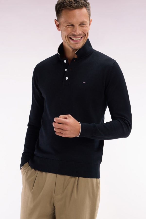 Pull Col Polo En Coton Noir Et Marron Coupe Droite Eden Park – Image 2