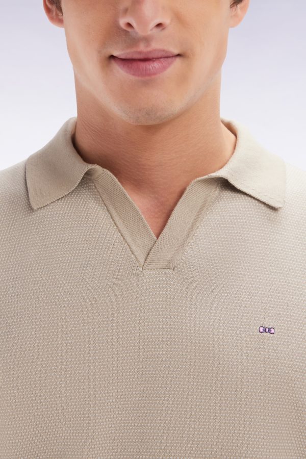 Pull Col Polo En Coton Beige Coupe Droite Eden Park – Image 5