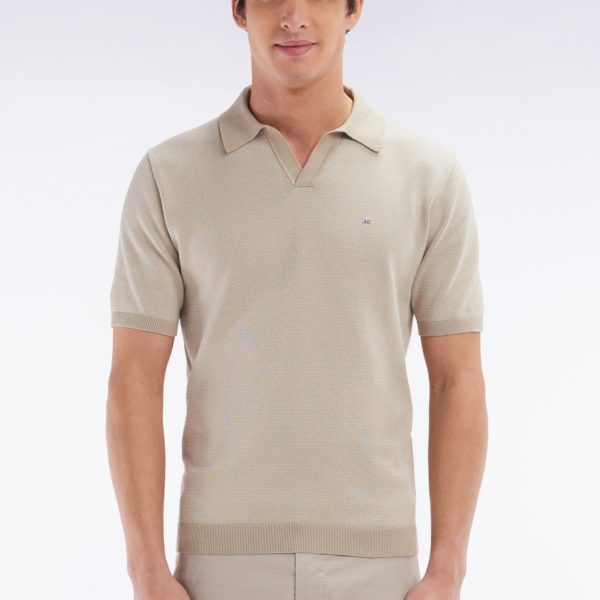 Pull Col Polo En Coton Beige Coupe Droite Eden Park