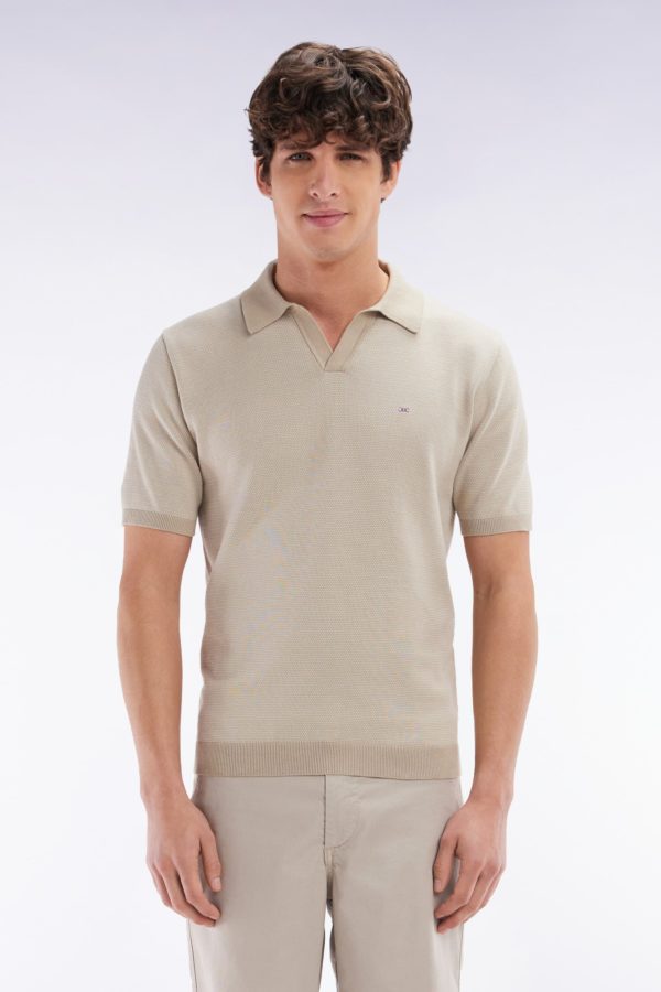 Pull Col Polo En Coton Beige Coupe Droite Eden Park