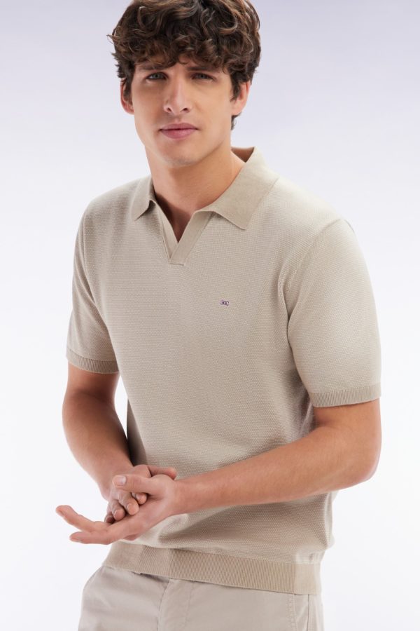 Pull Col Polo En Coton Beige Coupe Droite Eden Park – Image 2