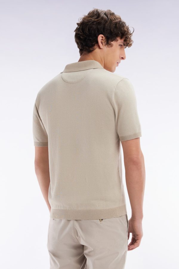 Pull Col Polo En Coton Beige Coupe Droite Eden Park – Image 3