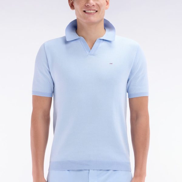 Pull Col Polo En Coton Ciel Coupe Droite Eden Park