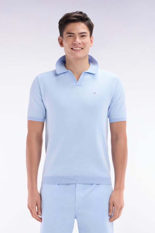 Pull Col Polo En Coton Ciel Coupe Droite Eden Park