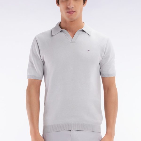 Pull Col Polo En Coton Gris Coupe Droite Eden Park
