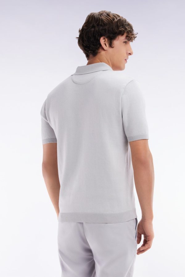 Pull Col Polo En Coton Gris Coupe Droite Eden Park – Image 3