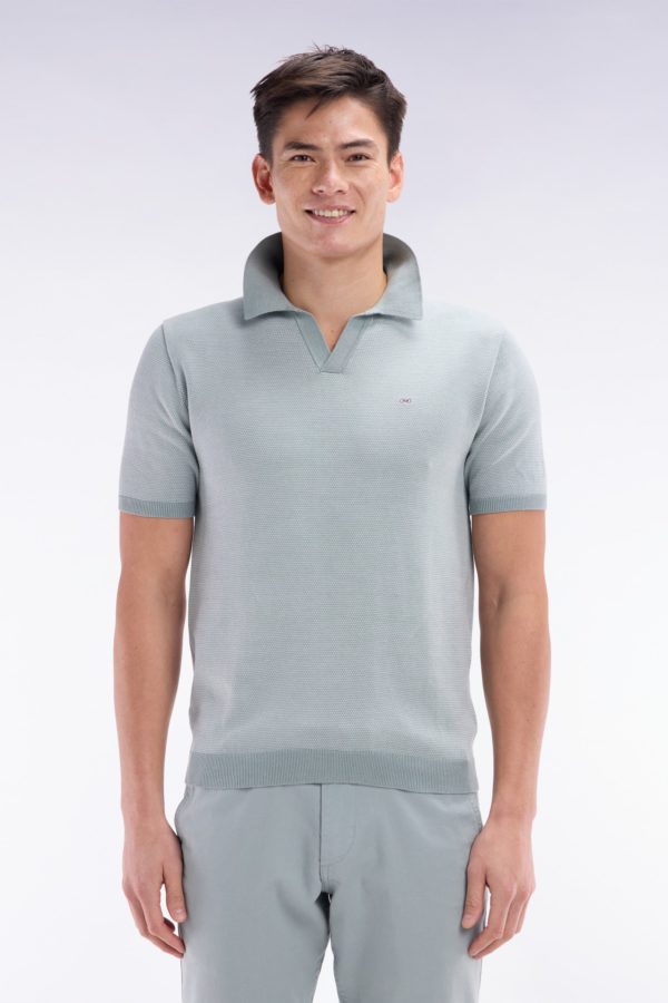 Pull Col Polo En Coton Gris Clair Coupe Droite Eden Park