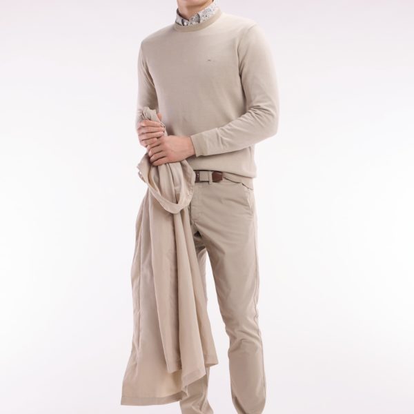 Pull En Coton À Col Rond En Coton Beige Coupe Droite Eden Park