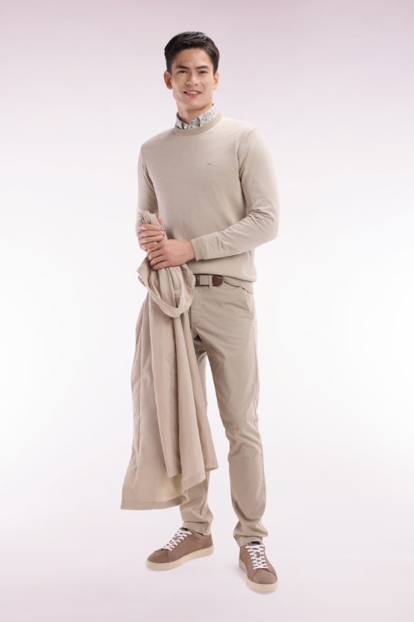 Pull En Coton À Col Rond En Coton Beige Coupe Droite Eden Park – Image 2