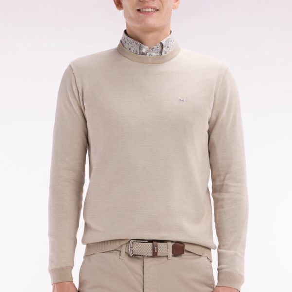 Pull En Coton À Col Rond En Coton Beige Coupe Droite Eden Park
