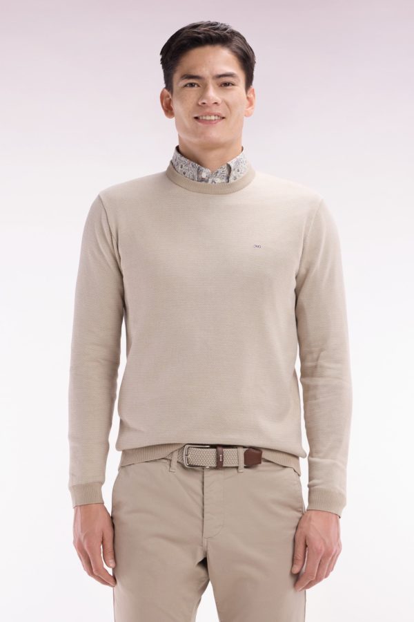 Pull En Coton À Col Rond En Coton Beige Coupe Droite Eden Park