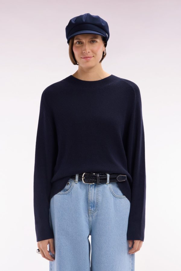 Pull Col Rond Côtelé Marine Coupe Décontractée Eden Park – Image 2