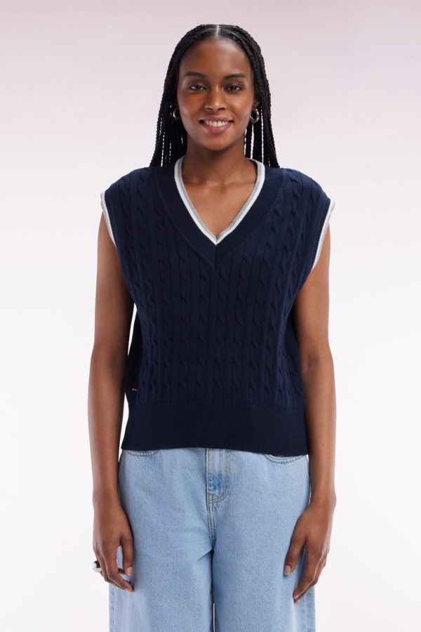 Pull Sans Manches En Coton Torsadé Bleu Marine Coupe Décontractée Eden Park – Image 2