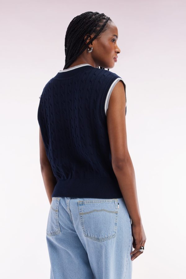 Pull Sans Manches En Coton Torsadé Bleu Marine Coupe Décontractée Eden Park – Image 3