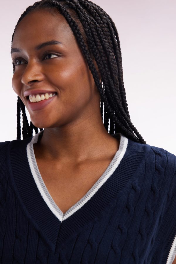 Pull Sans Manches En Coton Torsadé Bleu Marine Coupe Décontractée Eden Park – Image 4
