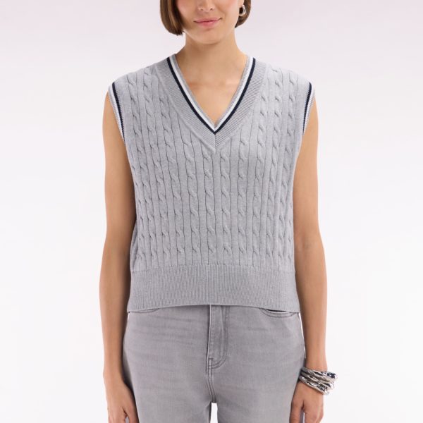 Pull Sans Manches En Coton Torsadé Gris Coupe Décontractée Eden Park