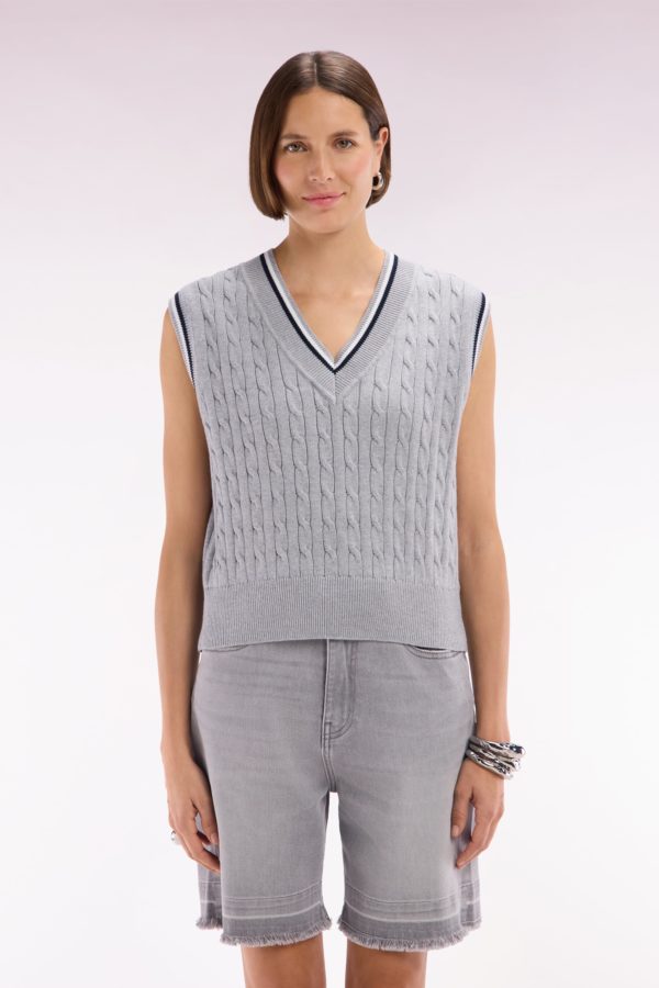 Pull Sans Manches En Coton Torsadé Gris Coupe Décontractée Eden Park – Image 2