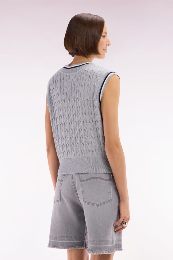 Pull Sans Manches En Coton Torsadé Gris Coupe Décontractée Eden Park – Image 3