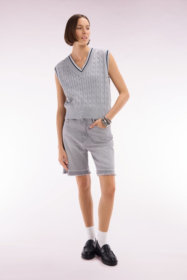Pull Sans Manches En Coton Torsadé Gris Coupe Décontractée Eden Park