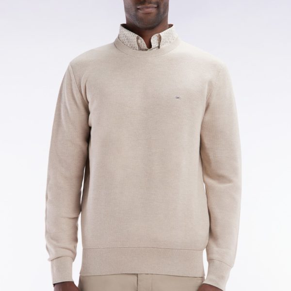 Pull Col Rond En Coton Nid D'abeille Beige Coupe Droite Eden Park