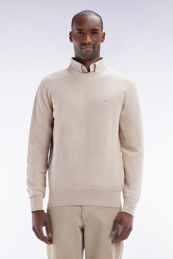 Pull Col Rond En Coton Nid D'abeille Beige Coupe Droite Eden Park