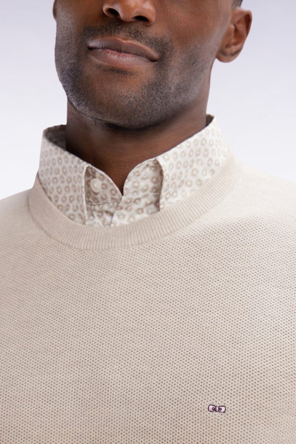 Pull Col Rond En Coton Nid D'abeille Beige Coupe Droite Eden Park – Image 4