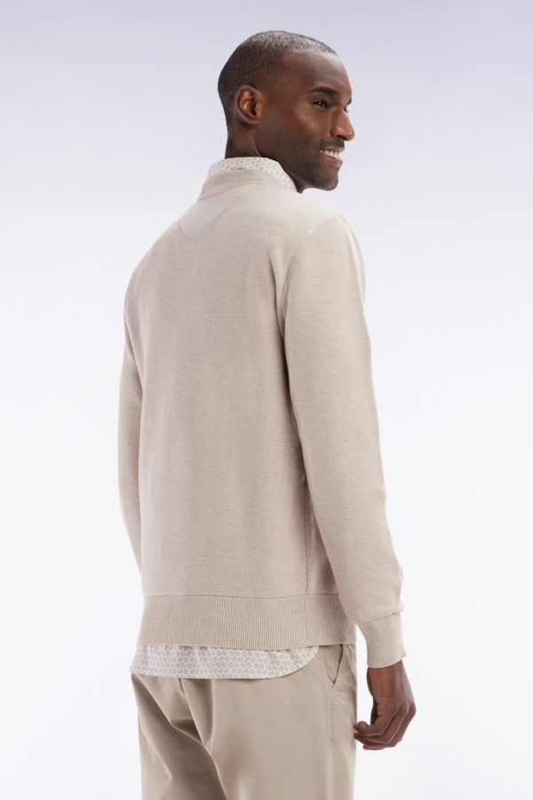 Pull Col Rond En Coton Nid D'abeille Beige Coupe Droite Eden Park – Image 3