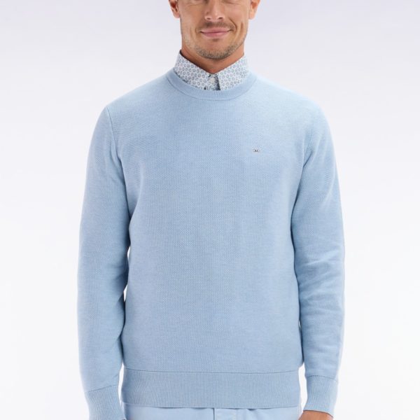 Pull Col Rond En Coton Nid D'abeille Ciel Coupe Droite Eden Park