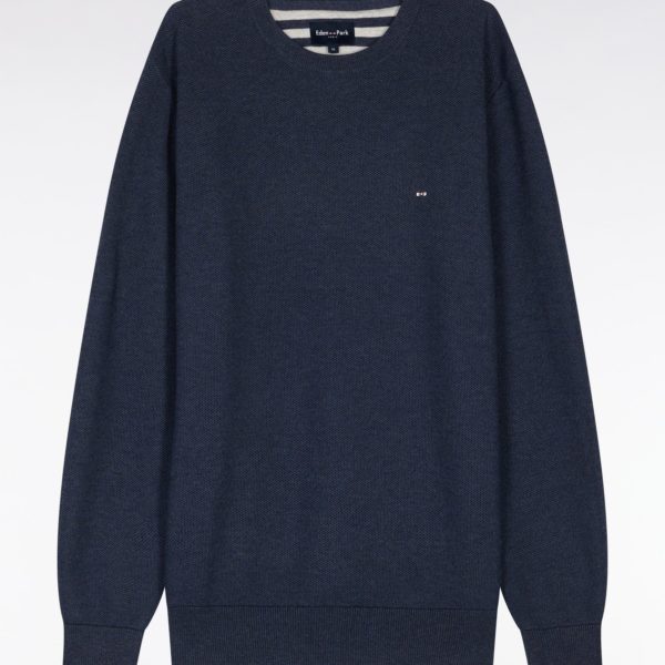 Pull Col Rond En Coton Nid D'abeille Marine Coupe Droite Eden Park