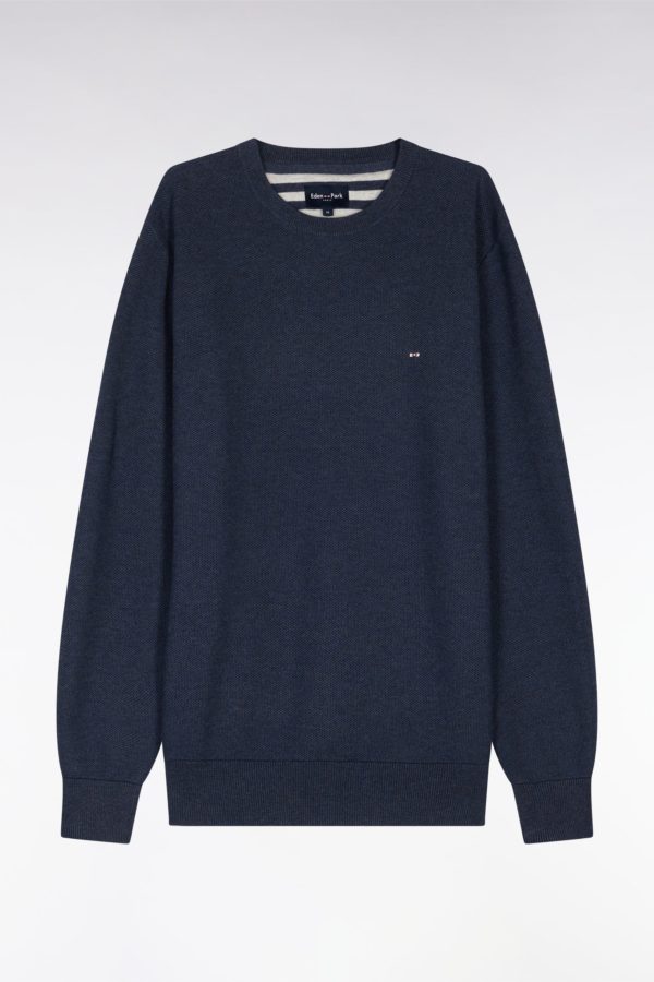 Pull Col Rond En Coton Nid D'abeille Marine Coupe Droite Eden Park