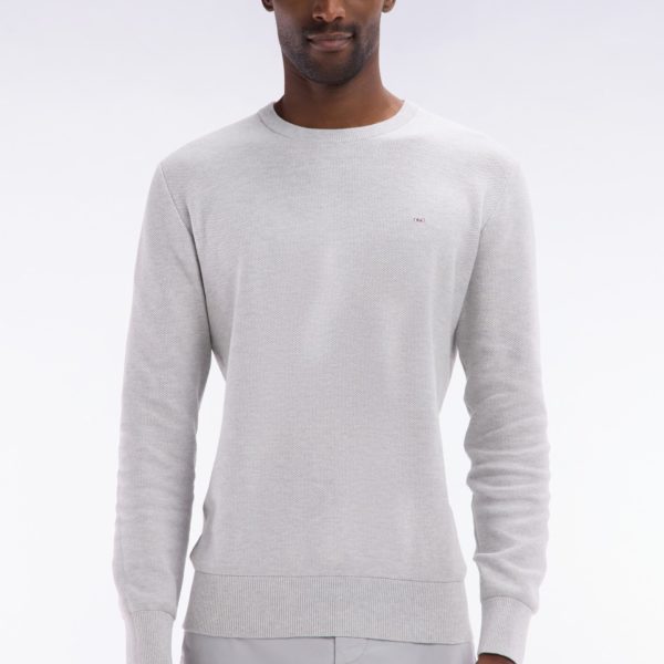Pull Col Rond En Coton Nid D'abeille Gris Coupe Droite Eden Park