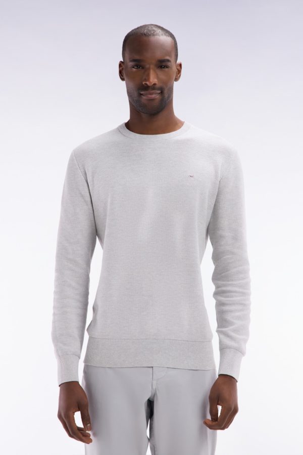 Pull Col Rond En Coton Nid D'abeille Gris Coupe Droite Eden Park
