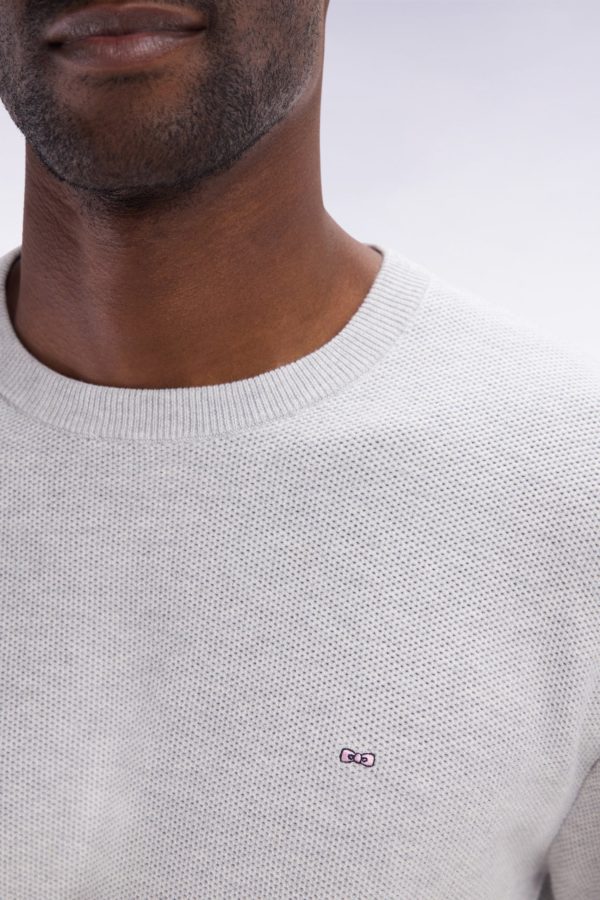 Pull Col Rond En Coton Nid D'abeille Gris Coupe Droite Eden Park – Image 3