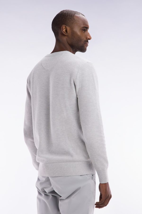 Pull Col Rond En Coton Nid D'abeille Gris Coupe Droite Eden Park – Image 4