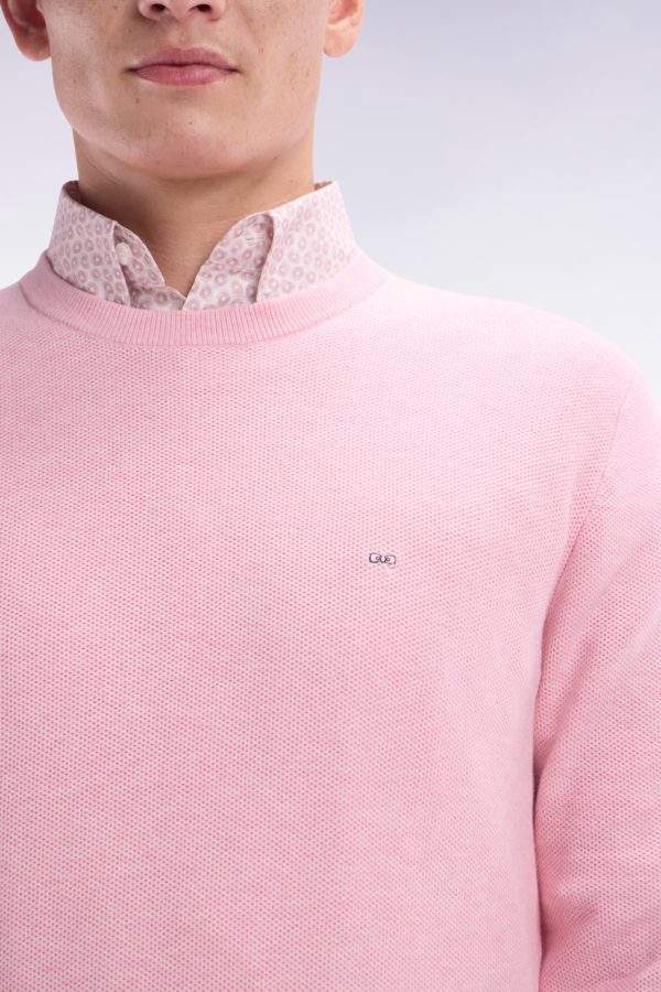 Pull Col Rond En Coton Nid D'abeille Rose Coupe Droite Eden Park – Image 4