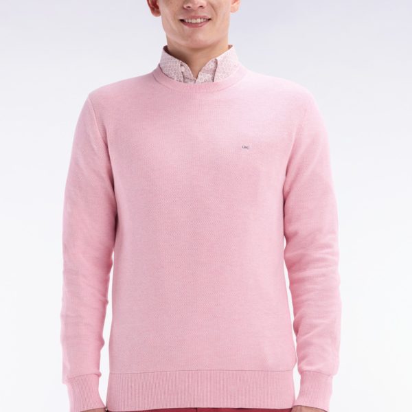 Pull Col Rond En Coton Nid D'abeille Rose Coupe Droite Eden Park