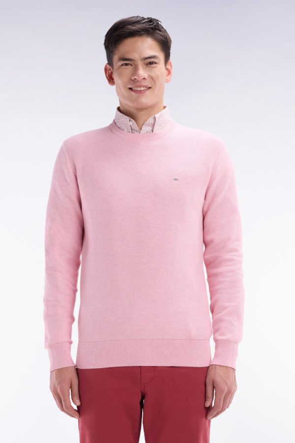Pull Col Rond En Coton Nid D'abeille Rose Coupe Droite Eden Park