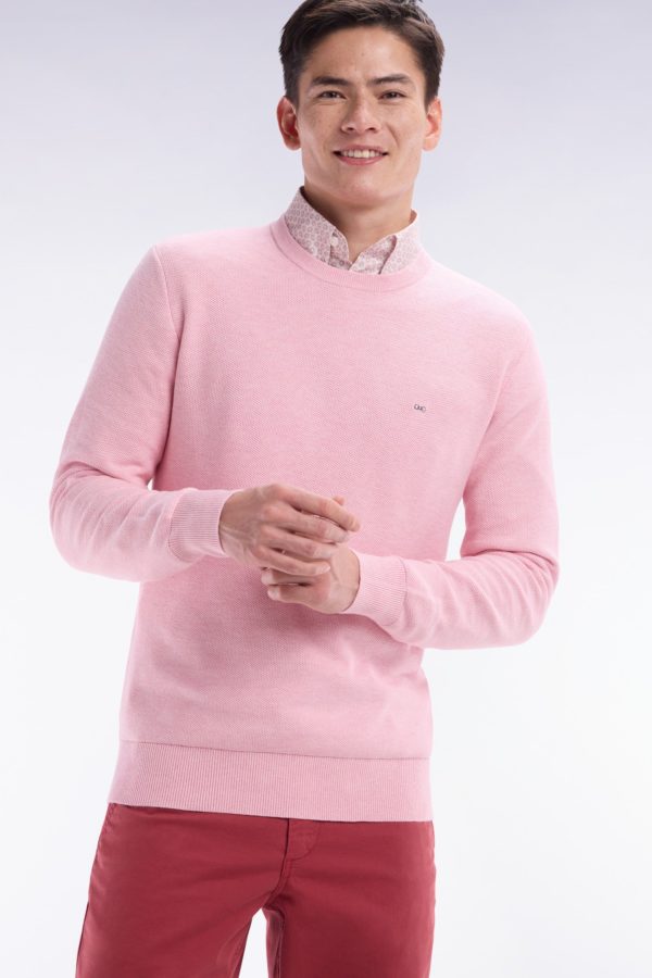 Pull Col Rond En Coton Nid D'abeille Rose Coupe Droite Eden Park – Image 2