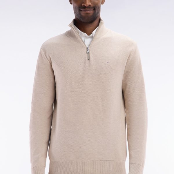 Pull Col Camionneur En Coton Nid D'abeille Beige Coupe Droite Eden Park