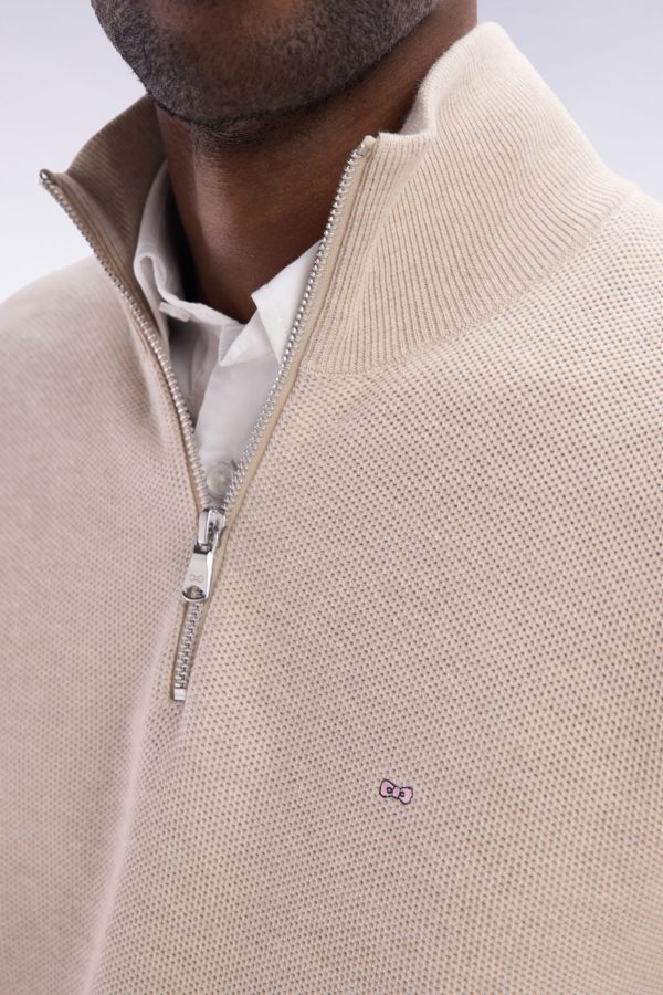 Pull Col Camionneur En Coton Nid D'abeille Beige Coupe Droite Eden Park – Image 3