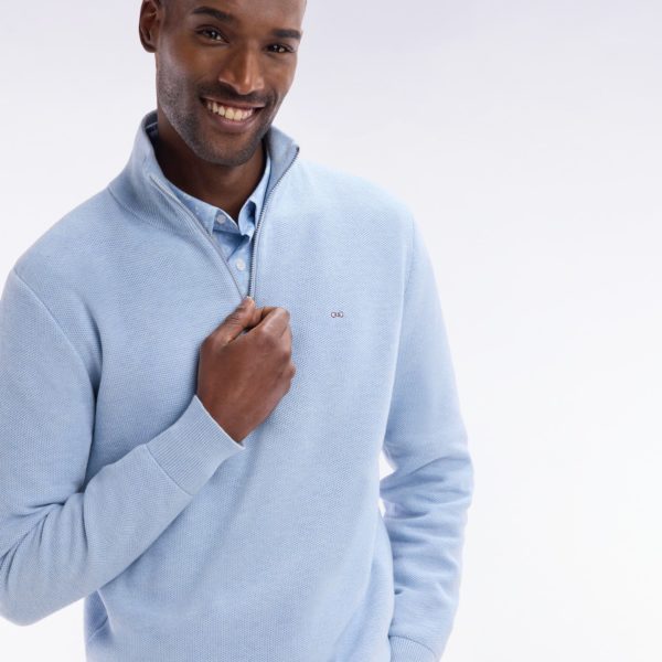 Pull Col Camionneur En Coton Nid D’abeille Ciel Coupe Droite Eden Park