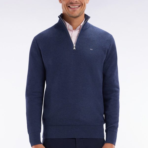Pull Col Camionneur En Coton Nid D'abeille Marine Coupe Droite Eden Park